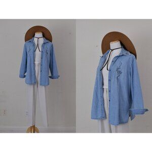 Worrnn Vintage 90s Blue Denim Shirt Shacket | size L‎